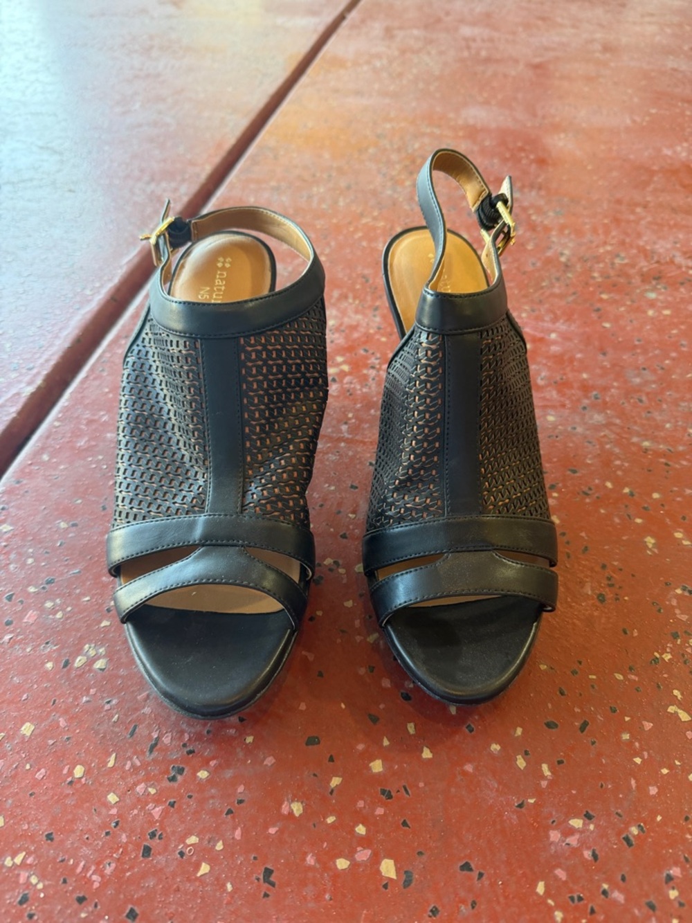 Naturalizer Black Woven Leather Slingback Heels